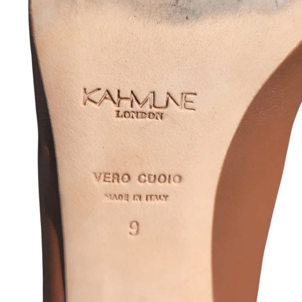 Kahmune London Tan Leather Pointed Toe Kitten Heel Pumps Made in Italy Size 9